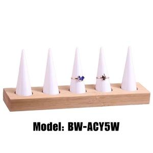 5 Acrylic Ring Cone Holder Wood Base Jewelry Organizer Display